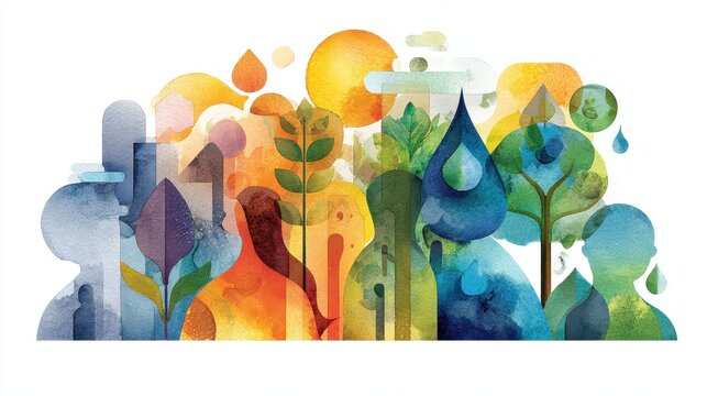 Corporate social responsibility illustration flat design front view sustainability theme water color vivid. 