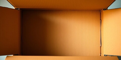 Close-up of a cardboard box being opened, revealing empty space, delivery, unboxing