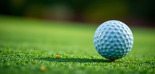 Close-up of a dimpled golf ball on a green putting surface,  close-up,  texture