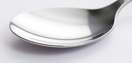 Close-up of a single metallic spoon, gleaming, isolated on white,  vintage,  rustic