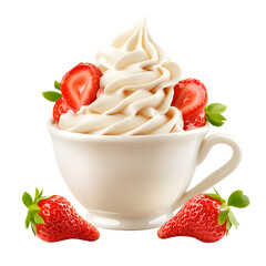 Whipped Cream Dessert with Fresh Strawberries in Cup Isolated on Transparent Background