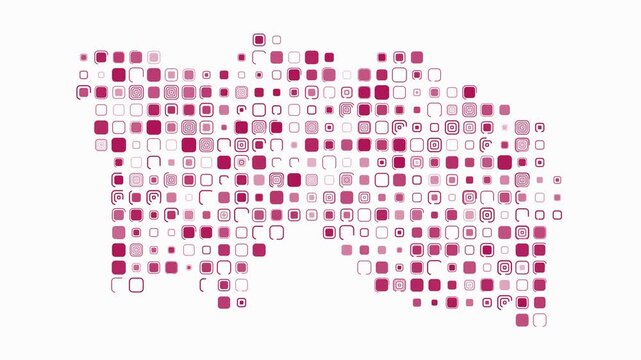 Jersey map animation. Shape of the country with pulsating colored dots. Large size rounded square blocks. Digital style Jersey map on white background. Creative video.