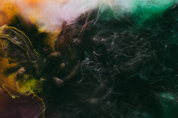 Abstract green background. Moving smoke flow, fluid liquid art.