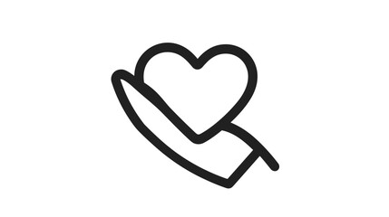 Hand Holding Heart Simple Line Drawing.