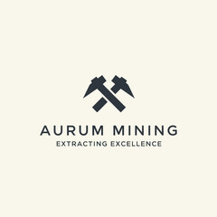 Obraz premium Aurum Mining Logo with Pickaxes Symbol.