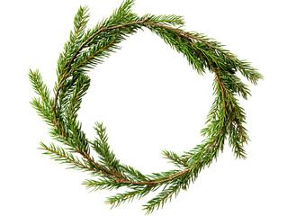 Green Pine Branch Circular Wreath Isolated on Transparent Background