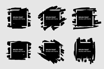 Brush paint strokes with frame. Set of different ink paint brush strokes. Grunge banner background