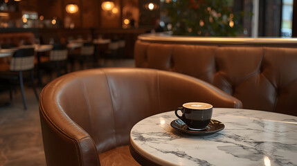 Elegant Coffee Cup on Marble Table in Luxury Cafe Interior