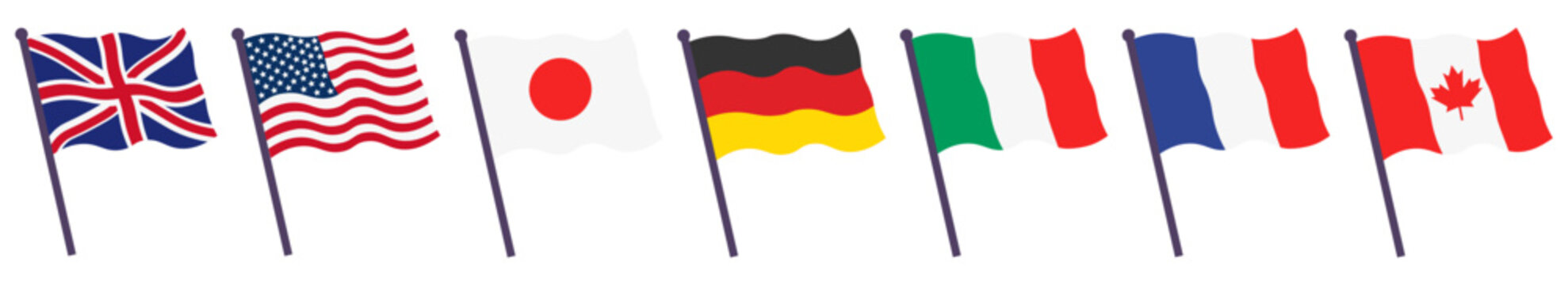 National flag g7 icon set simple design