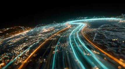 Global investment pathways visualized as glowing highways across Earth, futuristic realism, teal orange palette, 3D render, finance concept.