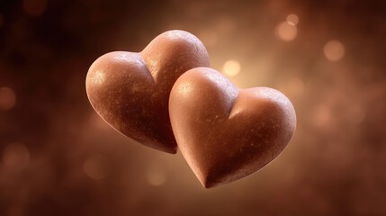 Fototapeta premium Sweet Chocolate Hearts on a Soft Warm Background Perfect for Valentine's Day and Romantic Gifts to Express Love and Affection in a Whimsical Setting