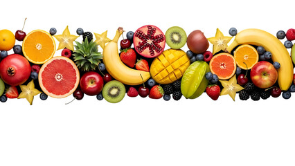 Vibrant colorful fruit assortment on Transparent background for healthy eating