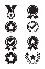 Black and white badges with stars and checkmarks awards ribbons