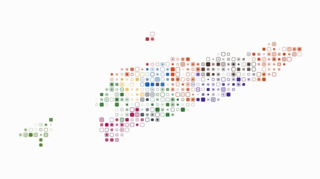 Timor-Leste animated country shape. Pulsating colored dots on the map of the country. Small size rounded square blocks. Digital style Timor-Leste map on white background. Trending animation video.