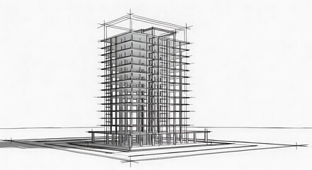 Architectural sketch of a modern building structure with visible frame.