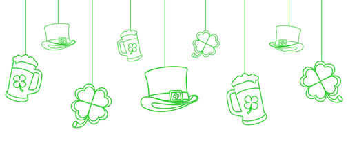 Vector illustration of various St. Patrick's icons hanging on a hanging pole