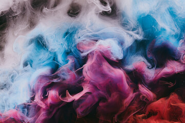 Abstract colorful smoke background. Moving flow of blue, red, white paints, fluid art