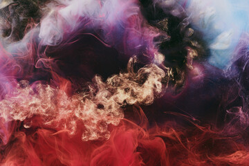 Abstract colorful smoke background. Moving flow of blue, red, white paints, fluid art