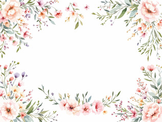 pink flowers frame watercolor