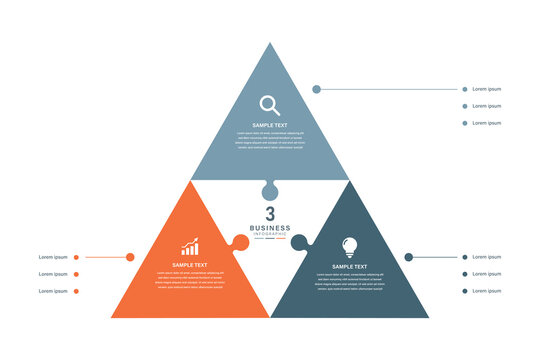Triangle Puzzle Infographic with Three Interlocking Business Icons and Central Connector for Workflow Presentation