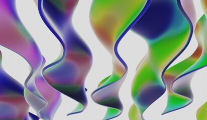 Rainbow wavy lines, swirling spirals, abstract background, 3D illustration