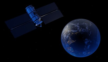 Satellites, orbit around the Earth, satellite communication, 3D illustration