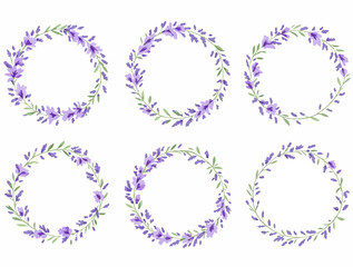 Set of violet floral elements and pink flower ornaments featuring vector leaf patterns, wreaths, and decorative border shapes for a celebration or holiday design illustration art