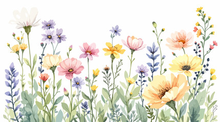 spring flowers in the grass watercoolor