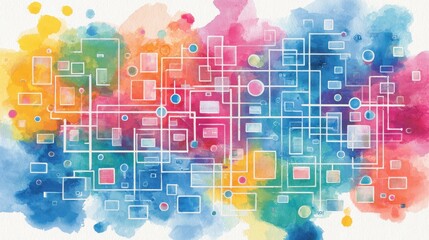 Obraz premium Network flat design top view theme information technology water color vivid. 