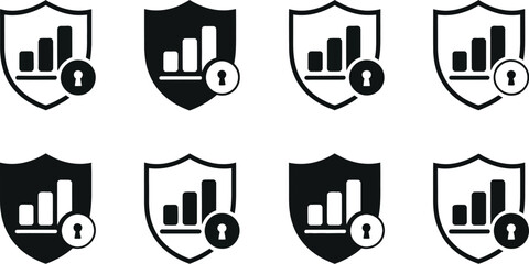 Black and white shield with bar graphs and keyhole