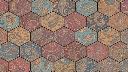 Colorful Hexagonal Tiles with Swirling Patterns.