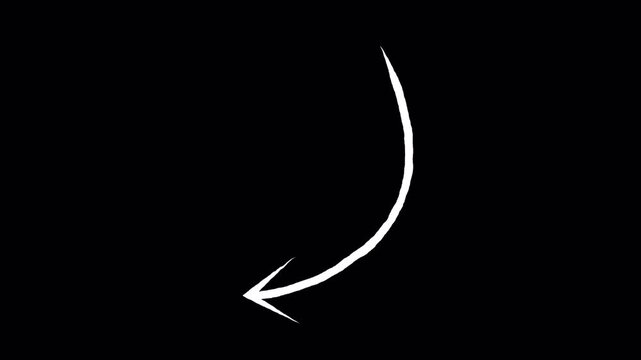 Hand Drawn Curved Arrow Doodle Animation &ndash; 4K Alpha Channel Loop