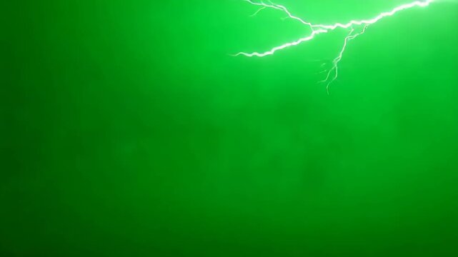 Glowing white lightning bolt on a vibrant green background with electric discharge