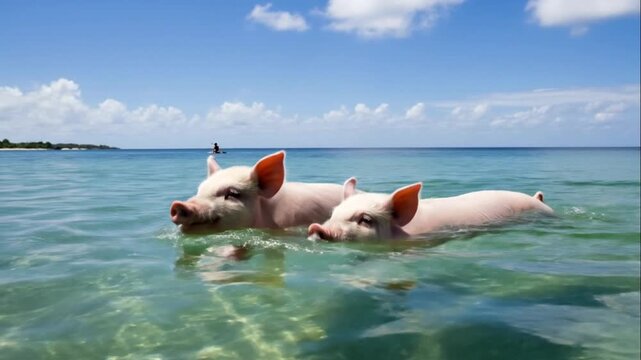 Swimming Pigs Exuma Bahamas Tropical Beach Vacation Wildlife