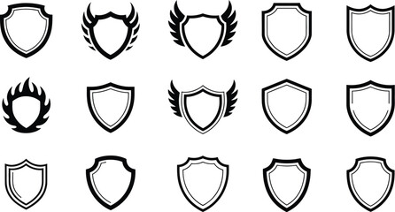 Black shield with and without wings and flames white