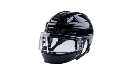 Fototapeta premium Professional black hockey helmet with visor on transparent background