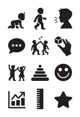 Black silhouettes of children playing and learning with various white