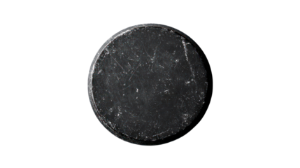 Hockey puck flat lay isolated on transparent background