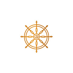 Golden wheel symbol spiritual icon of enlightenment on white background