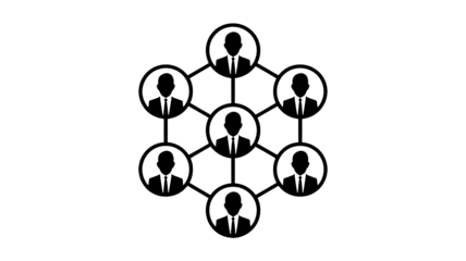 Network of people icons in minimalist style with simple black and white color scheme on a clean background for business networking