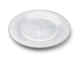 Empty trendy grey speckled ceramic plate
