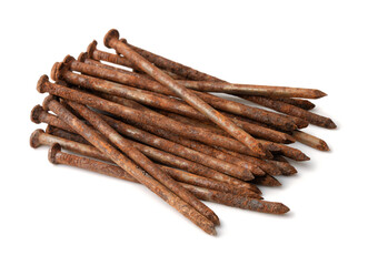 Group of old rusty steel nails
