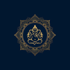 Golden ganesha illustration on a dark blue background design element