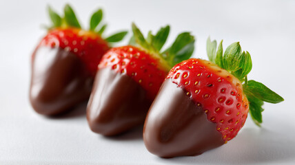 Three chocolate-covered strawberries make a delightful dessert perfect for sharing Generative AI