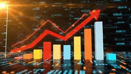 Export tariff concept ,Dynamic financial growth analysis through colorful bar graphs and line charts showcasing upward trends
