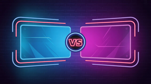 Neon versus comparison background with blue and pink lights