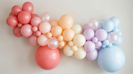 Colorful pastel balloon arrangement on a white background  