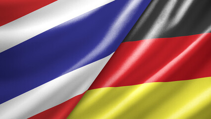 Fototapeta premium Thailand and Germany two national flags filling the entire frame, close-up view, edge-to-edge composition
