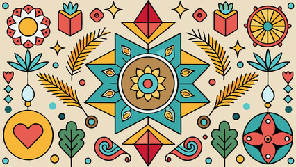 Vibrant geometric patterns and floral designs Vector