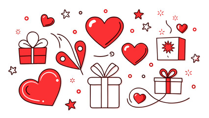 Illustrated valentine's day gifts and hearts Vector